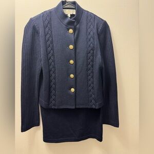 St. John Navy Blue 2 piece  Knit Suit with gold buttons